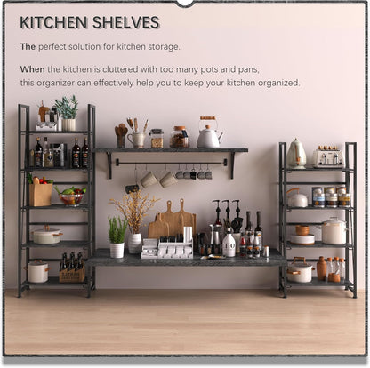 4NM No Assembly Foldable Bookshelf, 5-Shelf Collapsible Bookcase Storage for Small Spaces, 62.2" H, Gray and Black