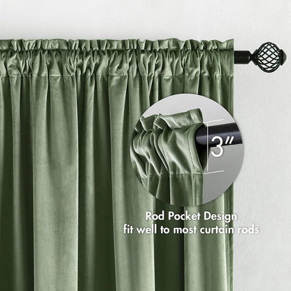 MIULEE Velvet Curtains Sage Green Thermal Insulated Blackout Curtain Drapes for Bedroom Living Room Darkening 84 Inches Long Curtains Panels Rod Pocket Set of 2