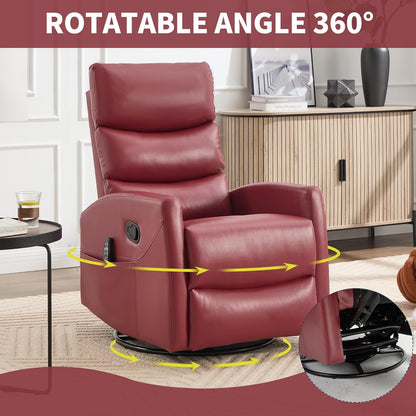Manual Swivel Rocker Recliner Chair for Adults, Overstuffed Reclining Glider Chair for Nursing with Vibration Massage & Heat, Living Room Rocking Recliner 3-Stage backrest, Faux Leather Red