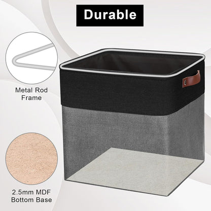 13x13 Cube Storage Bins, Collapsible Fabric Storage Box, 4 Pack Closet Baskets with Handles for Organizing, Shelf, Toys, Clothes, Home, Office, Nursery (Grey&Black)