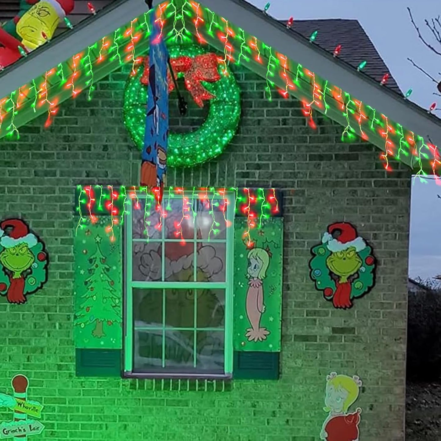 YEGUO 33ft 400 LED Red and Green Icicle Lights Outdoor Waterproof, 80 Drops Icicle String Light Connectable, 8 Modes Icicle Christmas Lights with Memory Timer