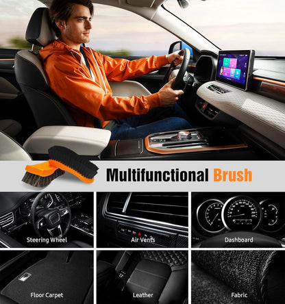 YeewayVeh 2PCS Leather Cleaning Brush, Horse Hair Brush for Car Leather Seat, Fabric, Shoes and Furniture, Soft Detailing Brush for Carpets, Seat Belts and Car Interior