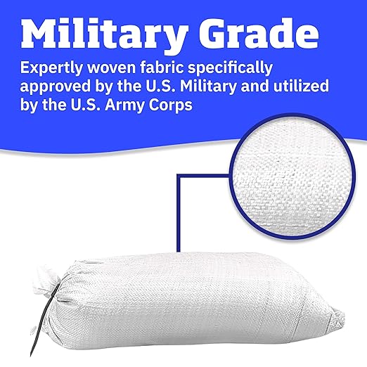 DURASACK Heavy Duty Sand Bags with Tie Strings Empty Woven Polypropylene Sand-Bags for Flood Control with 1600 Hours of UV Protection, 50 lbs Capacity, 14x26 inches, White, 1000 Count