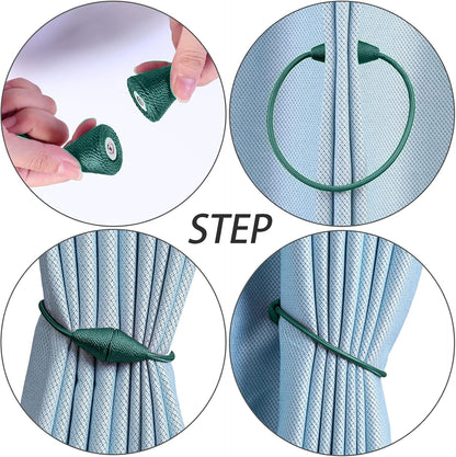 2 PCS Magnetic Curtain Tiebacks, European Style Convenient Drape Tie Backs Holdbacks for Thin or Thick Home & Office Window Draperies, No Tools Required （Teal）