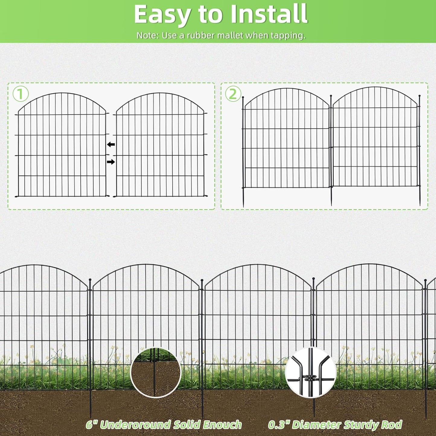 Decorative Garden Fence 32in (H) x24ft (L), 10 Pack No Dig Fence Animal Barrier for Dog, Arched Flower Bed Edging, Wire Border Panel Fencing for Yard Patio Outdoor Decor