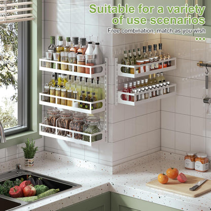 X-cosrack Wall Mount Spice Rack Organizer 5 Tier Height-Adjustable Hanging Spice Shelf Storage for Kitchen Pantry Cabinet Door, Dual-Use Seasoning Holder Rack with Hooks, White