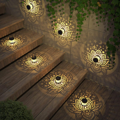 4 Pack Solar Fence Lights Metal Solar Powered Outdoor Wall Deck Lights Lotus Theme Waterproof Fence Light for Garden Post Patio Backyard Yard Decor (Lotus, 4 Pack)