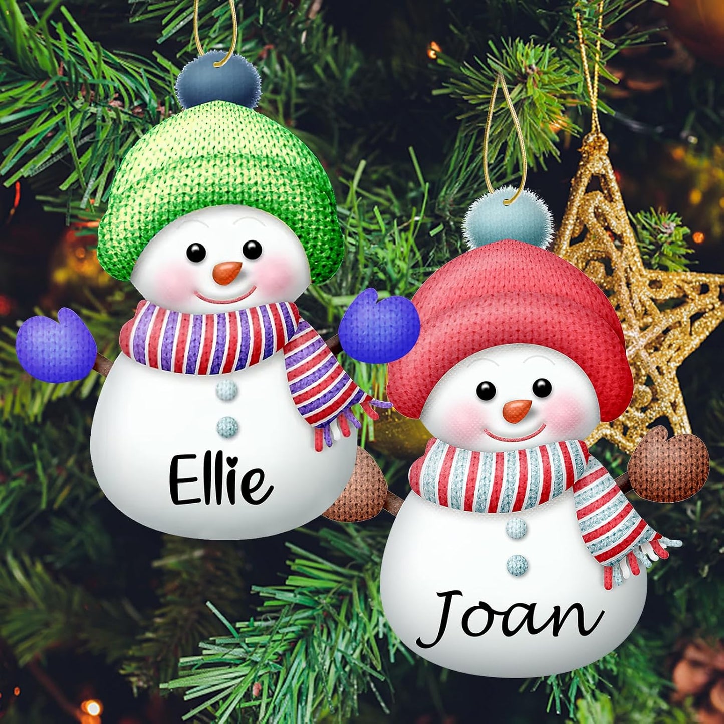 Personalized Christmas Ornaments with Names Snowman Custom Family Ornament Customized Xmas Tree Hanging Wood Decoration Gift 3.15"（8cm） Yellow