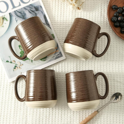 Hasense Porcelain Coffee Mugs Set of 6, 15 Ounce Large Ceramic Coffee Cups Set with Handle for Latte, Tea, Cocoa and Hot Chocolate, Brown Coffee Mugs for Men and Women, Microwave Safe