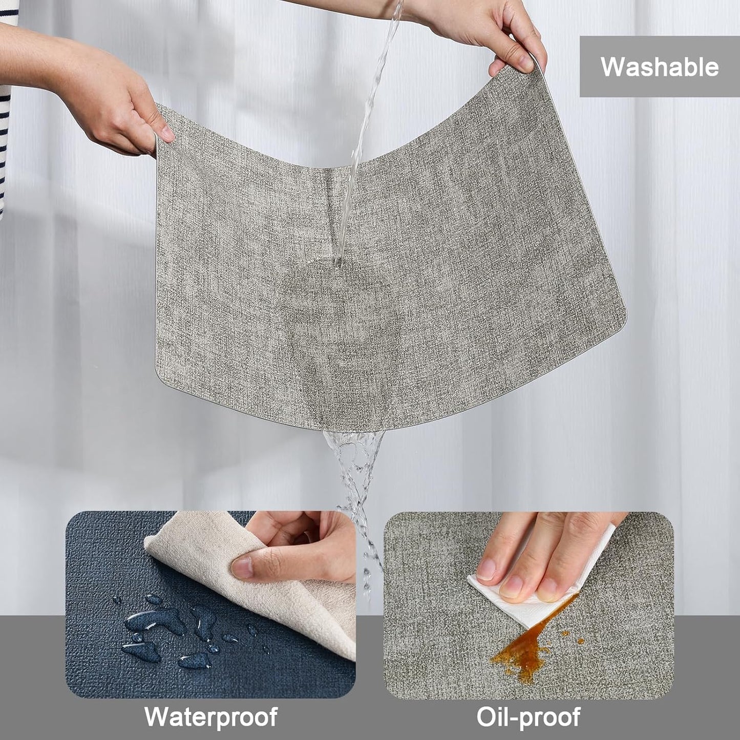 Myir JUN Placemats Dual Sided, Faux Leather Place Mats Indoor Set of 8 for Dining Table Non-Slip Washable Placemat Heat Resistant Outdoor Table Mats (Set of 8, Gray Blue)