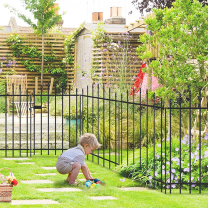 Metal Garden Fence with Gate 36 in H x 12 ft L, 1 Gate + 5 Panels Border Dog Fence Panels Animal Barrier, No Dig Garden Fencing for Yard Patio Flower Bed Lawn Outdoor, Arch Black