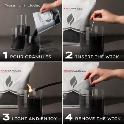 Vogue Candles 5LB Candle Sand with 50 Wicks | Bulk Refillable Plant-Based Granules for Custom Candle Making | Unscented, Clean Burn, Smoke-Free, Vegan Candle Refill Kit- Black