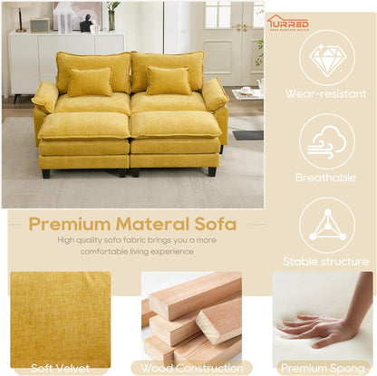 URRED Modular Sectional Sofa Comfy Cloud Couch, Modern Chenille Sofa Sleeper Deep Seat Couches with Ottoman/Pillows for Living Room (Yellow, 82.6''- 2 Ottomans)