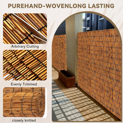 Bamboo Reed Fencing, Light Russet Bamboo Fence Rolls 4 Feet High, Decorative Reed Screen Privacy Curtains for Patio Balcony Garden Backyard Outdoor, 4 x 10 FT