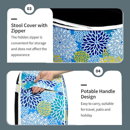 Inflatable Ottoman Stool D21 xH9 for Outdoor/Indoor Use, Water Repellent Patio Foot Rest Stool with Portable Handle,Round Pouf Ottoman Suitable for Garden,Deck and Camping - Dahlia Blue