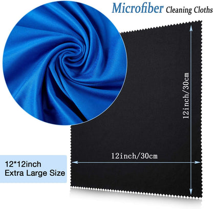 Frienda 12 Pack Large Microfiber Glass Cleaning Cloths 12 x 12 Inch Oversized Eyeglass Sunglasses Cleaning Cloths for Electronics Glasses Screens and Lenses(Black, White, Gray, Royal Blue)