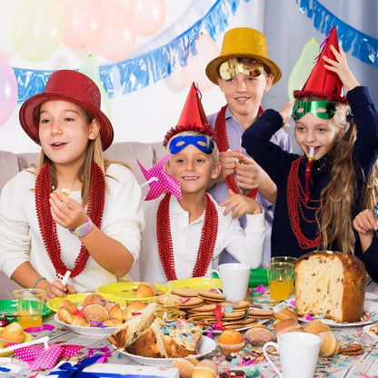 50PCS Bead Necklace, Red Christmas Bead Stuff Party Favors, 33" Necklaces Festival Parade Throw Accessories for Wedding Birthday Valentines Mardi Gras Christmas Celebrations Decorations