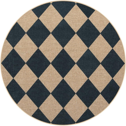 Lahome Checkered Round Rug 3ft, Circle Indoor Outdoor Entryway Patio Rug Washable Easy Jute Rug, Farmhouse Non Slip Small Round Rugs for Bedroom Porch Living Room Decor