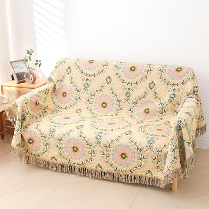 Snycler Boho Throw Blanket 60"x80" - 100% Cotton Ultra Soft Rustic Quilt, Green Floral Printed Farmhouse Decor for Bed, Sofa, Couch, Chair - All Season Cozy Blanket