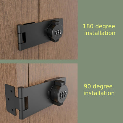 Keyless Combination Lock 3-Digit Combination Lock for Doors Twist Knob Hasp Latch Lock with Password Code Zinc Alloy Door Latch for Kitchen Drawers, Cabinets, Cupboard (Black)