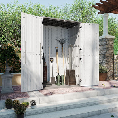 Aoxun 64 Cu.Ft Outdoor Storage Shed with Floor, Waterproof Horizontal Resin Cabinet for Garage Storage, Pool Storage, Bike Shed, Garden Shed