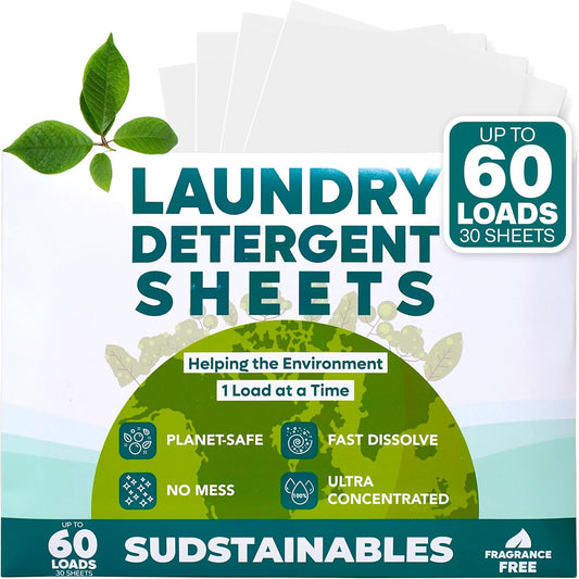 Sudstainables Laundry Detergent Sheets (60 Loads) – Eco-Friendly, Zero Waste, Plastic-Free Laundry Washing Machines Soap Sheets; Dissolvable, Space-Saving Strips for Travel (Unscented)