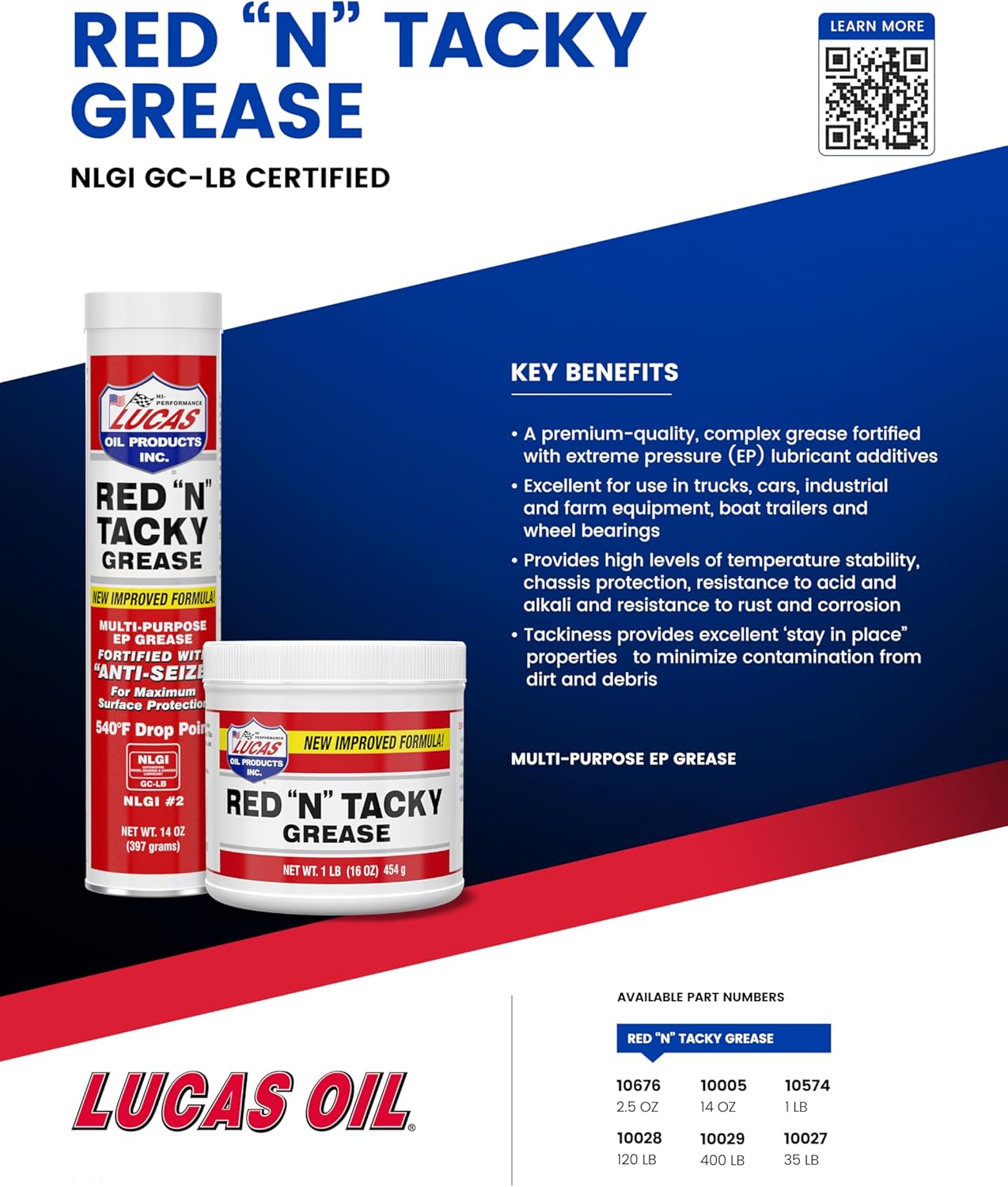 Lucas Oil 10574 Red "N" Tacky Grease - 1 Pound
