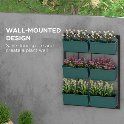 Outsunny 3-Tier Wall Planter with 6 Pots for Indoor and Outdoor Use, Hanging Plant Holder, Self Draining Wall Mounted Planter for Vegetables, Flowers, Herbs, Green
