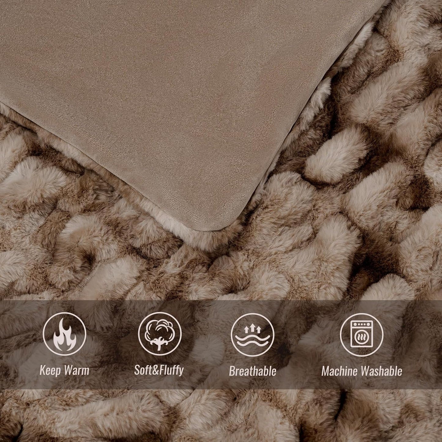 Ultra Soft Luxury Faux Fur Twin Blanket for Counch,Fuzzy Fluffy Plush Warm Cozy Elegant Wrinkled Blanket for Sofa Bedroom Living Room,（60"x80",Tie-dye Coffee）