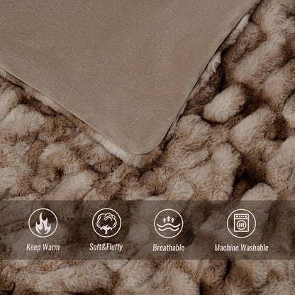 Ultra Soft Luxury Faux Fur Twin Blanket for Counch,Fuzzy Fluffy Plush Warm Cozy Elegant Wrinkled Blanket for Sofa Bedroom Living Room,（60"x80",Tie-dye Coffee）