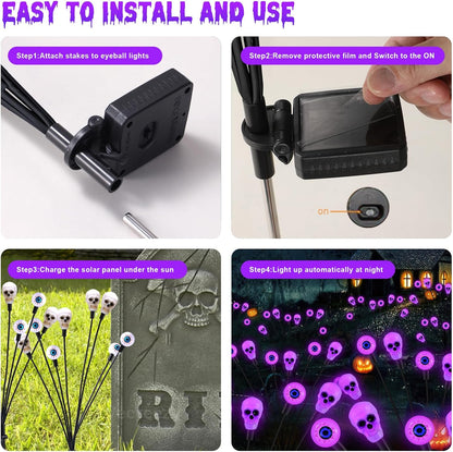 Solar Halloween Lights Outdoor, Scary Eyeball Lights, 4PACK 32LED, IP65 Waterproof, Decor for Garden/Yard/Patio/Lawn/Pathway (Purple)