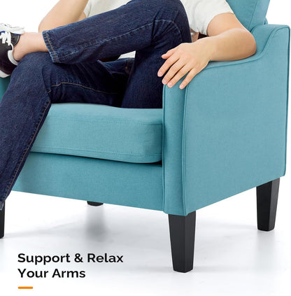 VINGLI Accent Chairs Set of 2 Living Room Chairs Teal Blue Reading Chair for Bedroom Scooped Arm Chair Mid Century Modern Accent Chairs Upholstered Comfy Chair for Apartment, Waiting Room