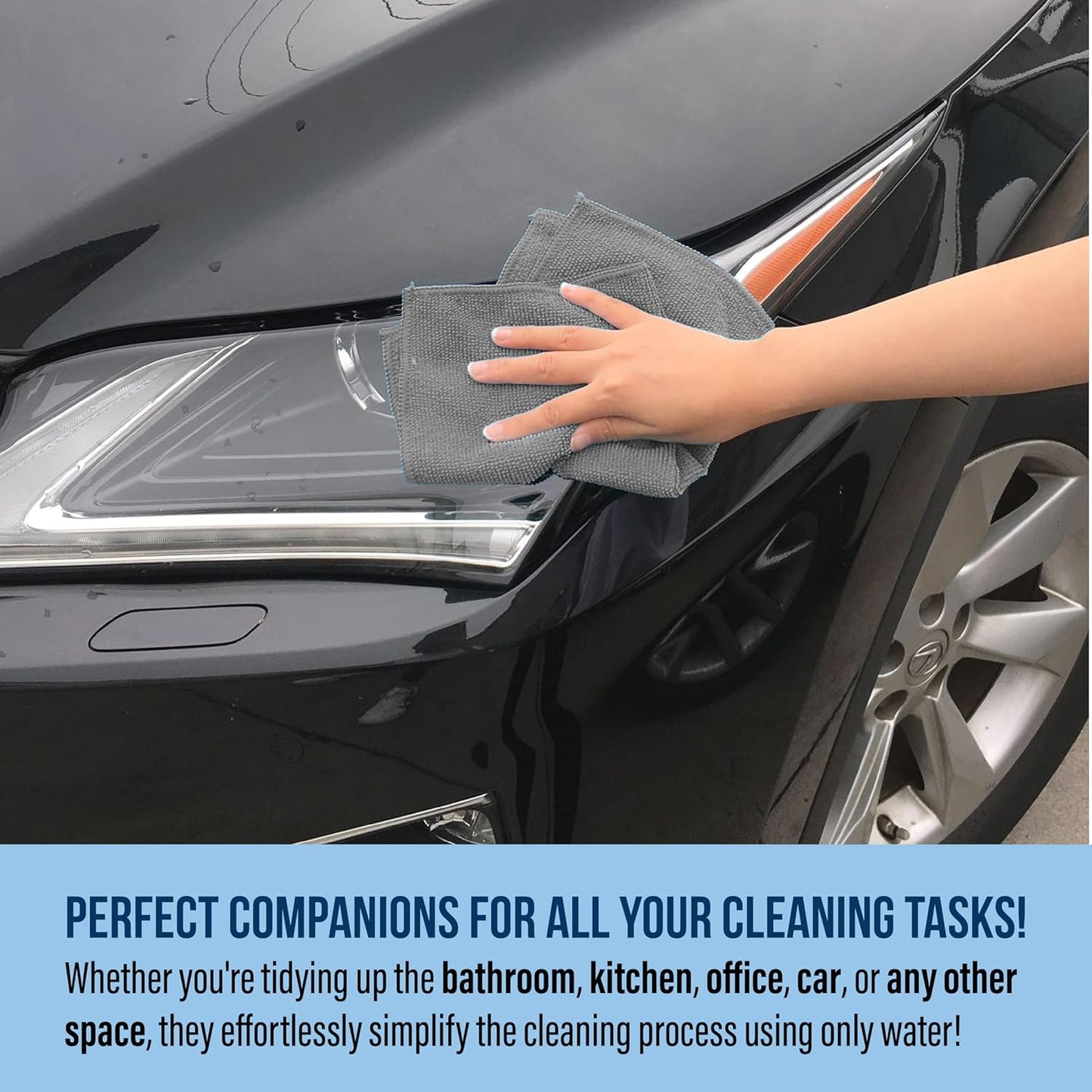 GREEN LIFESTYLE Chamois Cloth, Microfiber Cleaning Cloth 50 Pack, Borderless Towels Cleaning, Car Microfiber Towel, Drying Car Wash Towels (11.5" x 11.5", Grey)