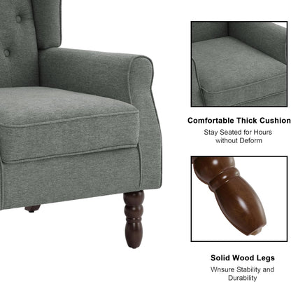 Accent Chair, Upholstered Armchair with Button Tufted High Back & Solid Wood Legs, Comfy Wingback Reading Single Sofa Chair for Small Spaces, Living Room, Bedroom (Grey, Set of 1)