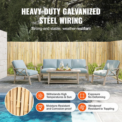 VEVOR Natural Rolled Bamboo Fence, Eco-Friendly Privacy Screen - 4 ft H x 6 ft L x 0.75 in D, Decorative for Garden, Backyard, Balcony, Patio, Pool Side