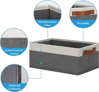 GhvyenntteS Small Fabric Storage Bins 12 Pack, Storage Basket with Leather Handles, Closet Storage Bins for Shelves, Storage Baskets for Shelves, Home, Office (Grey/White, 11.8" x 7.87" x 5.11")