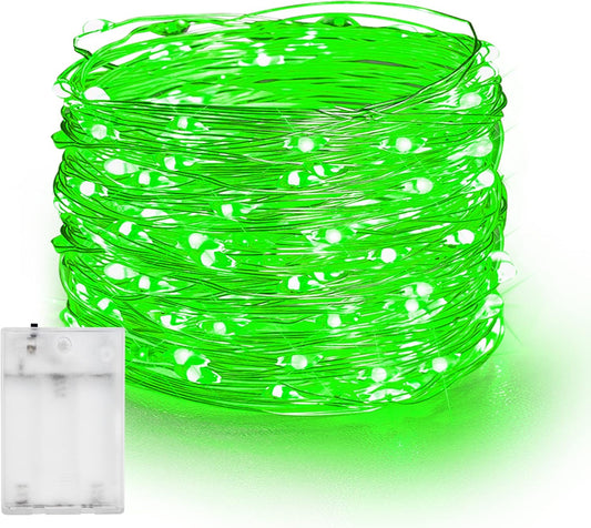 Dazzle Bright Fairy Lights Battery Operated, 20 FT 60 LED Silver Wire St. Patrick's Day Waterproof Battery Operated String Lights, Christmas Decorations for Indoor Outdoor Bedroom Yard Decor, Green