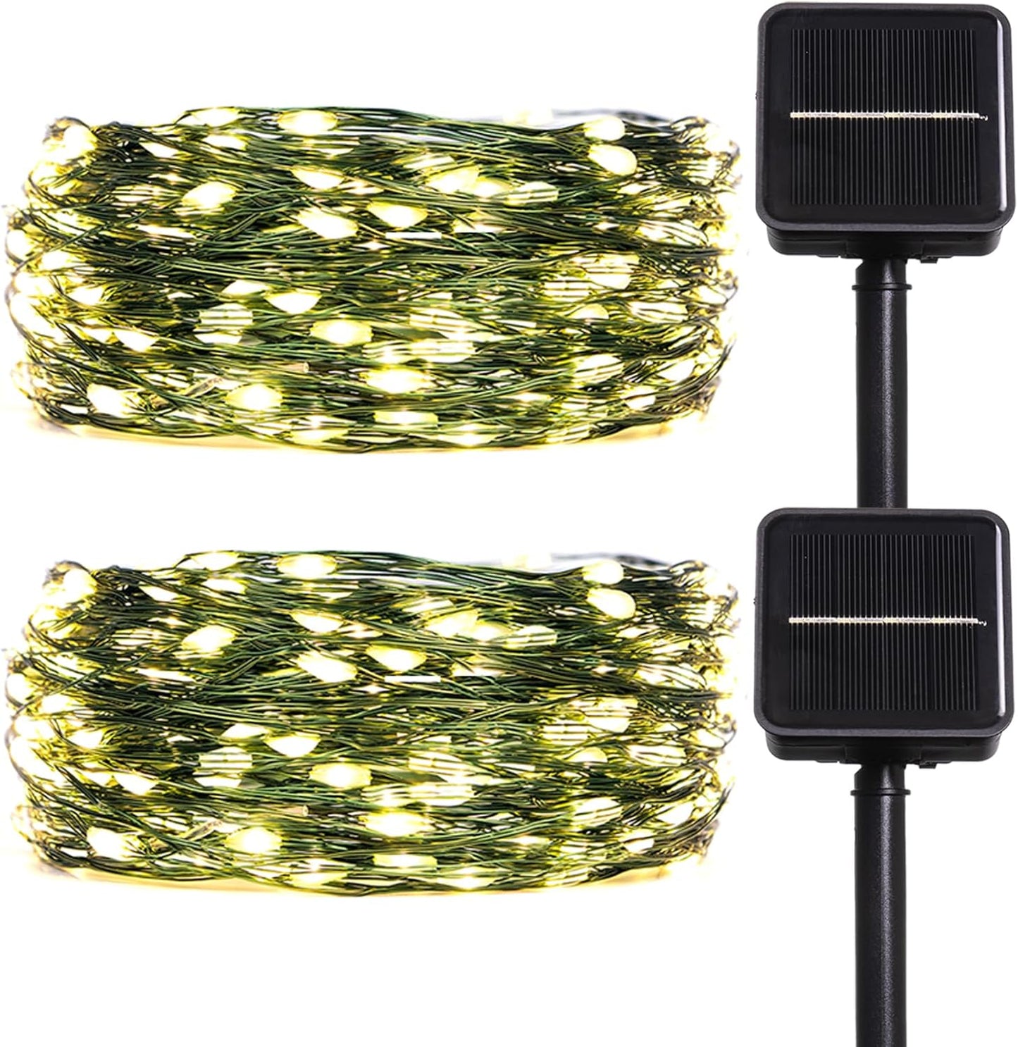 Solar String Lights for Outside,33FT 100LEDs (2 Pack) Solar Fairy Lights,Waterproof 8 Modes Outdoor String Light for Patio Garden Backyard Tree Balcony Christmas,Green Wire,Warm White