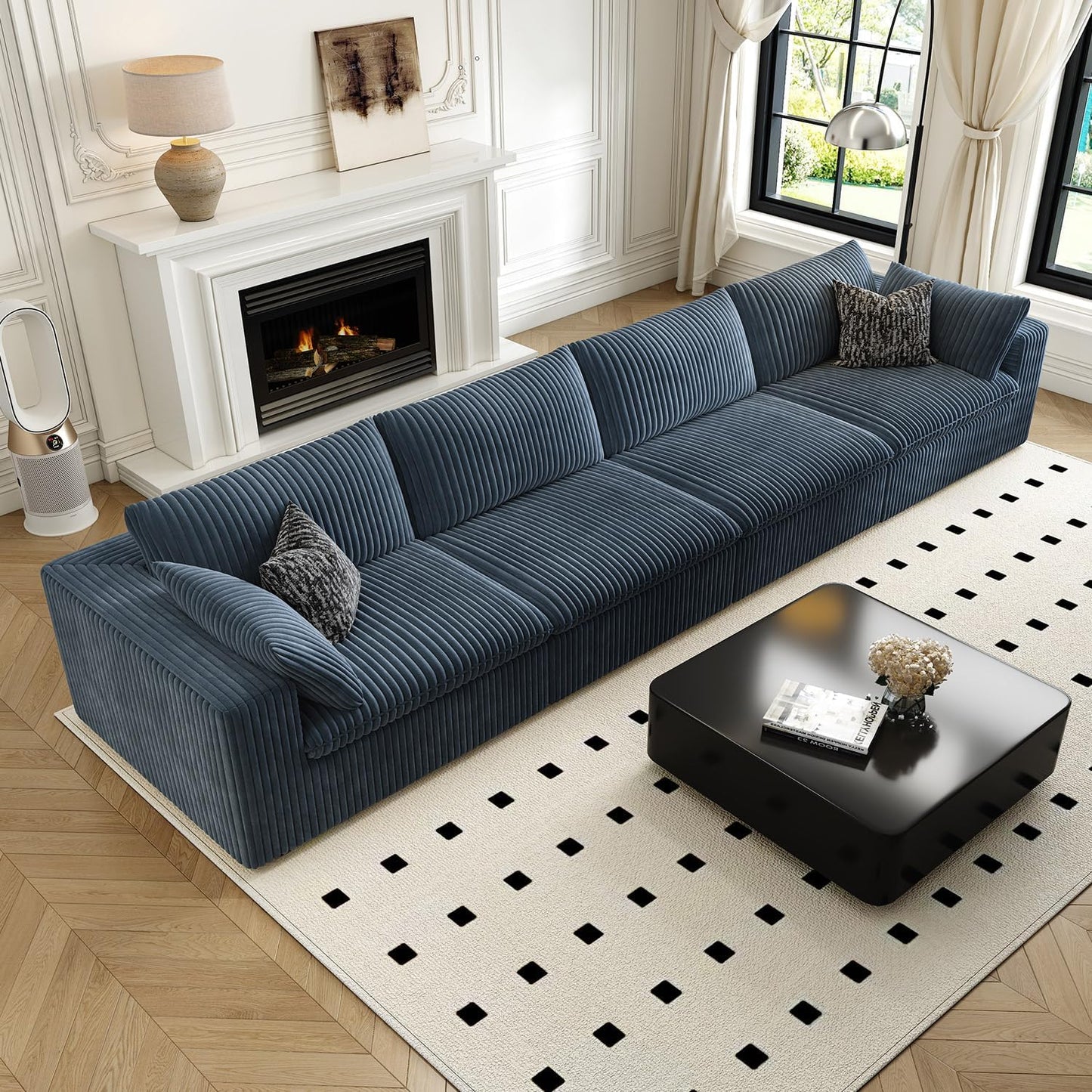 157.5" Cloud Couch Modular Sectional Sofa for Living Room,Modern Sofa with Deep Seat，4 Seater Boneless Couch,Comfy Upholstered Corduroy Couches for Apartment, Studio, Office,Bedroom，Blue