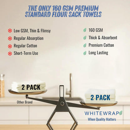 WHITEWRAP Flour Sack Towels| Tea Towel for Crafts| Kitchen Dish Cotton Blank Towel for Embroidery|Baking Bread Proofing Linen Cover| Thick Absorbent Quick Dry| 2 Pack 18"x28" Natural