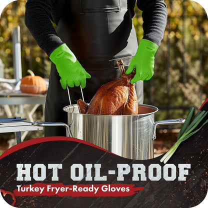 KITCHEN PERFECTION Silicone Smoker Oven Gloves -Extreme Heat Resistant BBQ Gloves-Handle Hot Food Right on Your Grill Fryer&Pit|Waterproof Grilling Cooking Baking Mitts |Superior Value Set +2 Bonuses