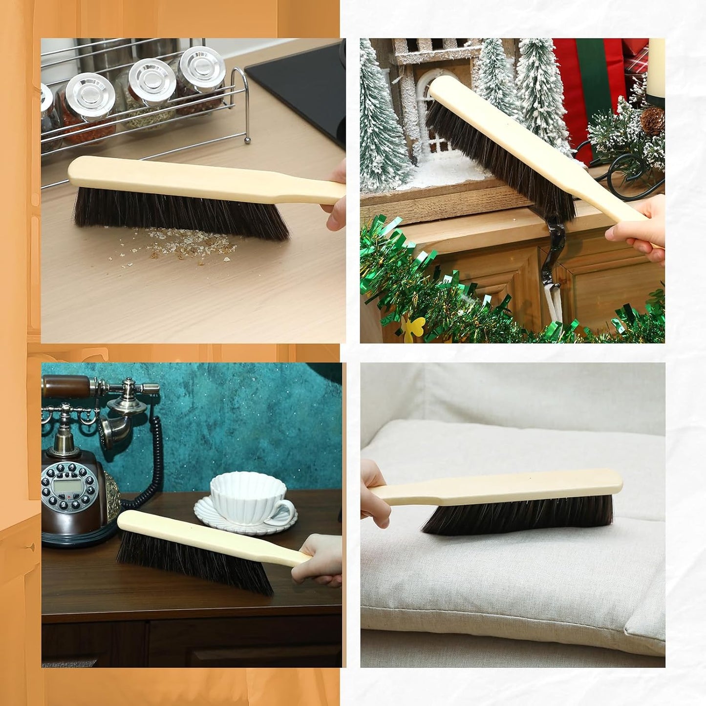 Tioncy 16 Pieces Wooden Dust Brush Bulk Hand Broom Bench Soft Bristle Cleaning Outdoor Furniture Brushes with Long Wood Handle for Cleaning Car Bed Sofa Fireplace Couch Clothes