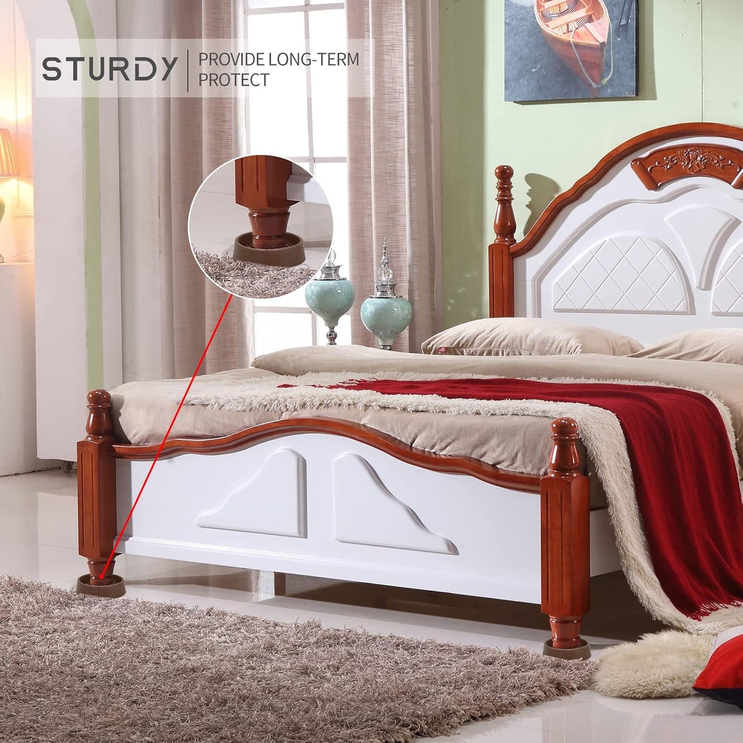 Furniture Coasters, 1.5X1.5 Rubber Caster Cups Non Slip Furniture Pads Non Skid Furnitures Grippers Anti Slide Floor Protector for Bed Couch Table Chair Stoppers (Brown, 12 Pack)