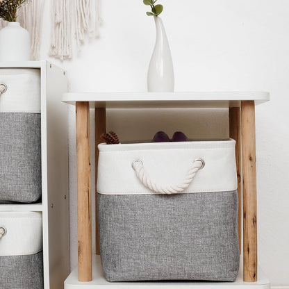 11 x 11 Inch Storage Cubes, 6 Pack Large Collapsible Fabric Storage Bin with Ropes, Foldable Storage Cubes for Home, Office,Closet, Clothes, Toys Organizer (White&Gray)