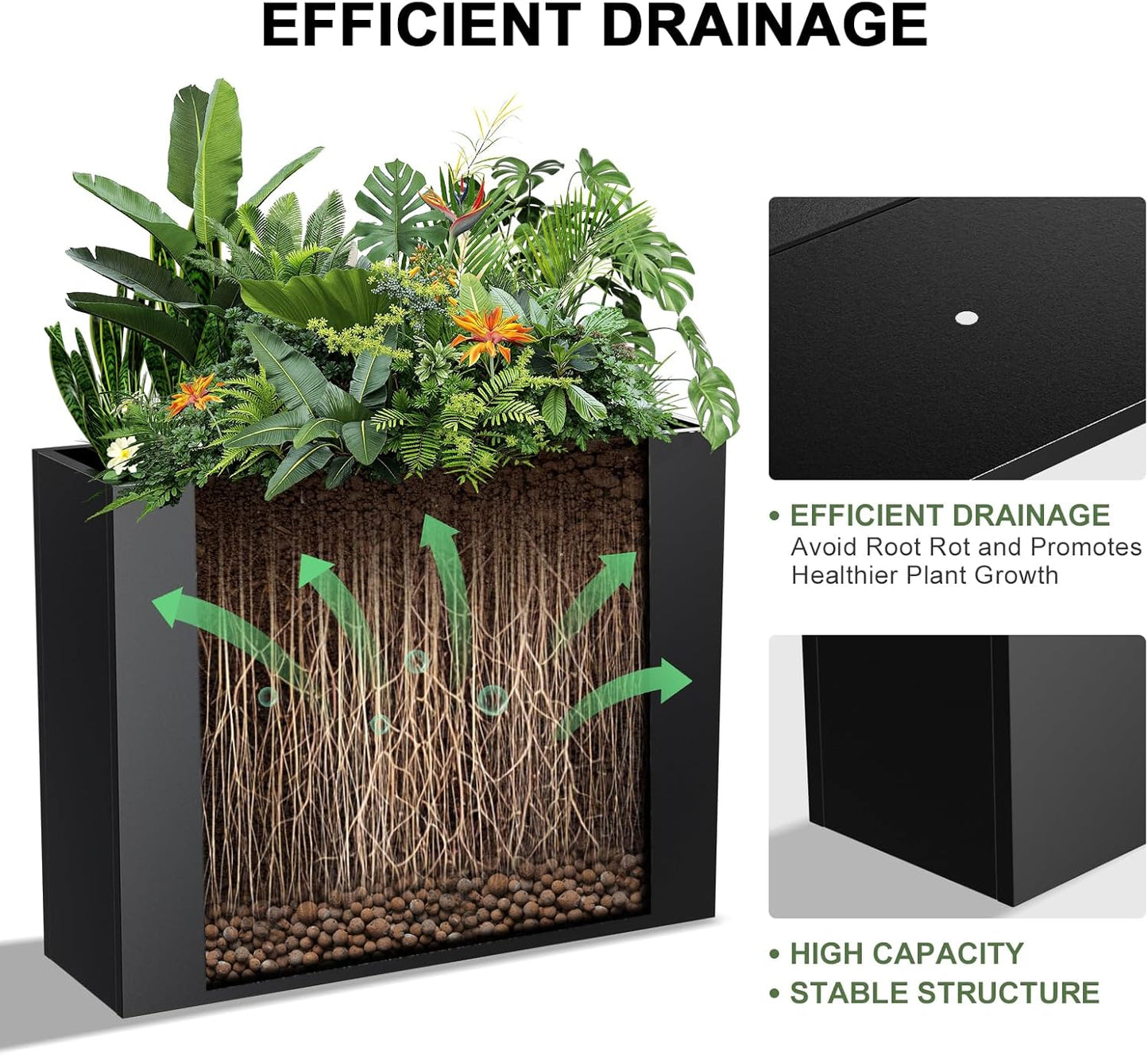 Metal Planter Box, Planter Boxes Outdoor Heavy Duty Metal Garden Planter Spliced Flower Pot with Partitions, All-Weather Use with Drainage Holes for Patio/Porch-35.43"x 27.55"x 11"