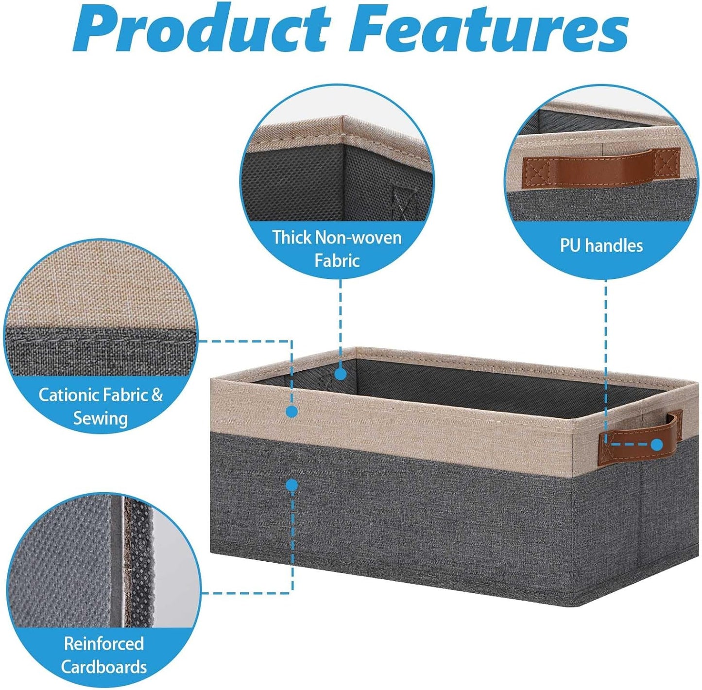 GhvyenntteS Small Fabric Storage Bins 6 Pack, 11.8" x 7.87" x 5.11" Storage Basket with Leather Handles, Closet Storage Bins for Shelves, Storage Baskets for Shelves, DVD Storage (Grey/Beige Yellow)