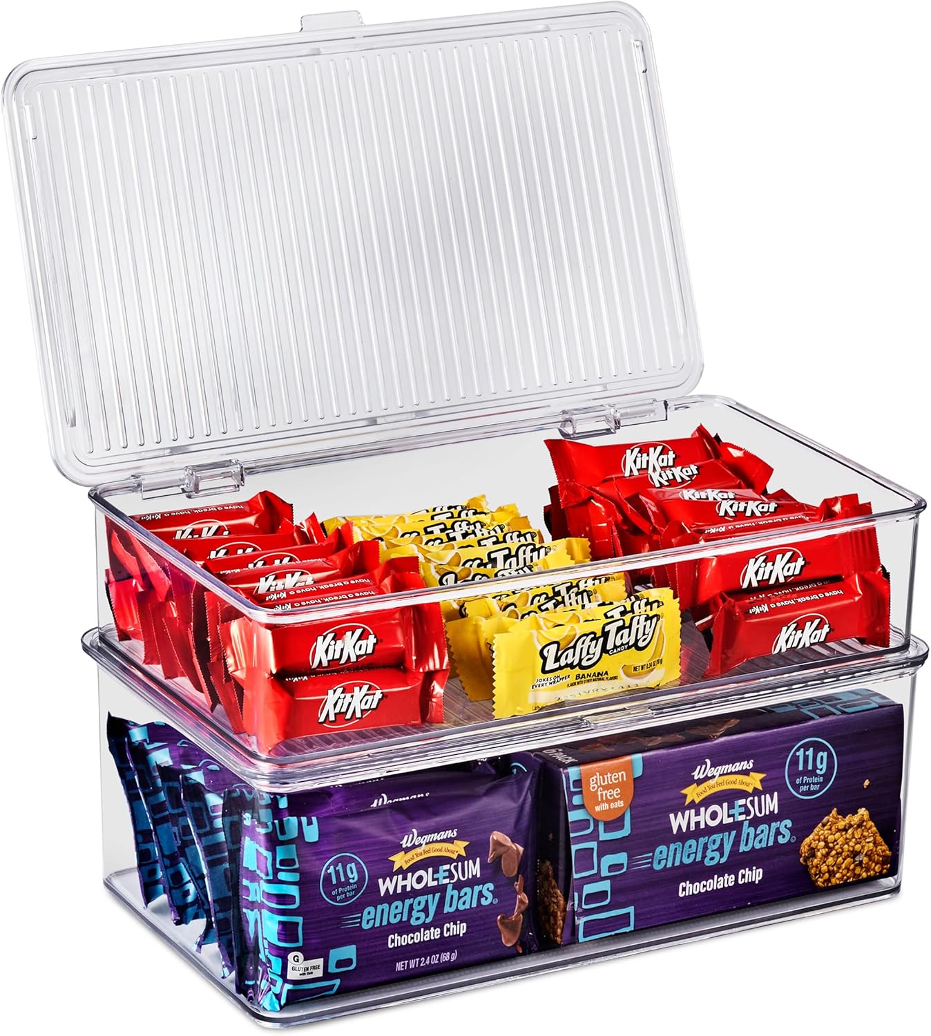 Sorbus Sturdy Plastic Storage Bins with Lid- Stackable Refrigerator Organizer Bins- MultiPurpose Versatile Lightweight Pantry Organizer- Perfect Cabinet Organizer and Storage for Kitchen- 2 Pack (S,M)