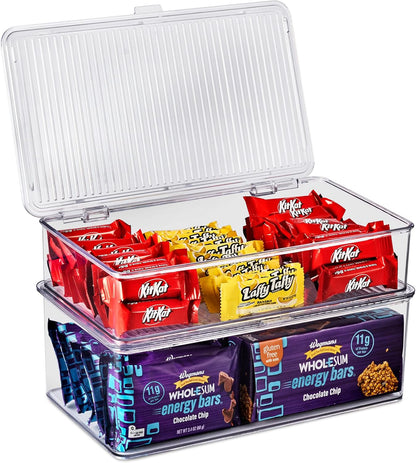 Sorbus Sturdy Plastic Storage Bins with Lid- Stackable Refrigerator Organizer Bins- MultiPurpose Versatile Lightweight Pantry Organizer- Perfect Cabinet Organizer and Storage for Kitchen- 2 Pack (S,M)