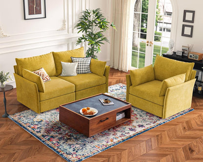 135.5" Oversized Modular Sectional Sofa, L Shaped Convertible Couch with Movable Ottoman, Large 6 Seat Corner Couches for Living Room Deep Seat Yellow Chenille