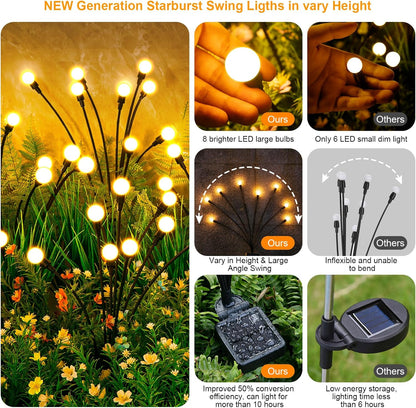 Solar Lights Outdoor(4-Pack, 32 LEDs), ASMAD Solar Garden Lights, Outdoor Decorations, Firefly Light for Patio Decor, Big Bulb, Unique Gifts for Women, Gifts for Grandma